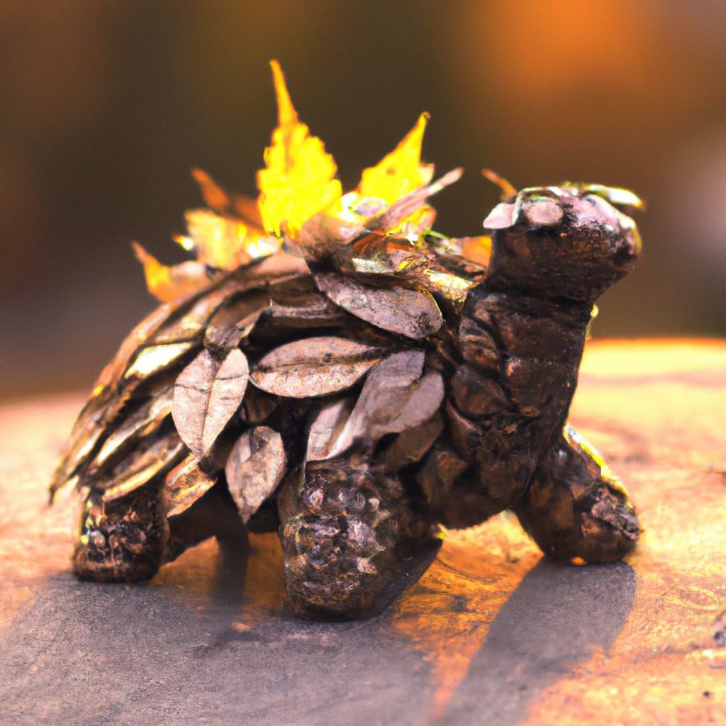 Acanthite Tortoise with Leaves in Dreamy Golden Hour