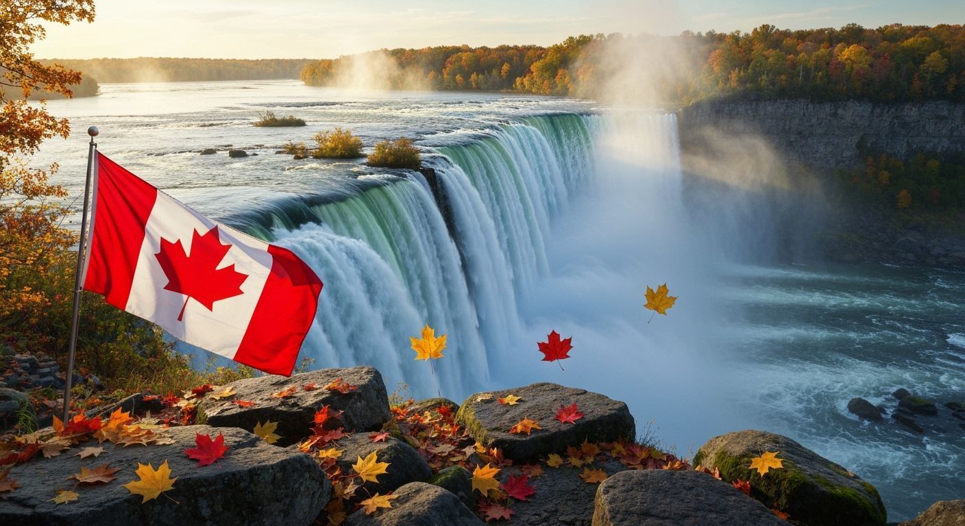 Majestic Waterfall in Autumn Glory