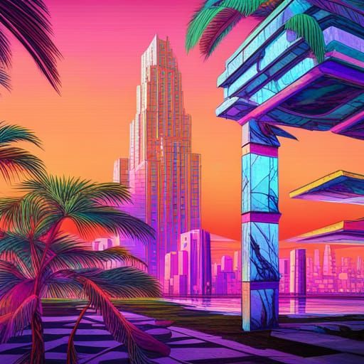 Surreal Mesoamerican Vaporwave Scene in 3D