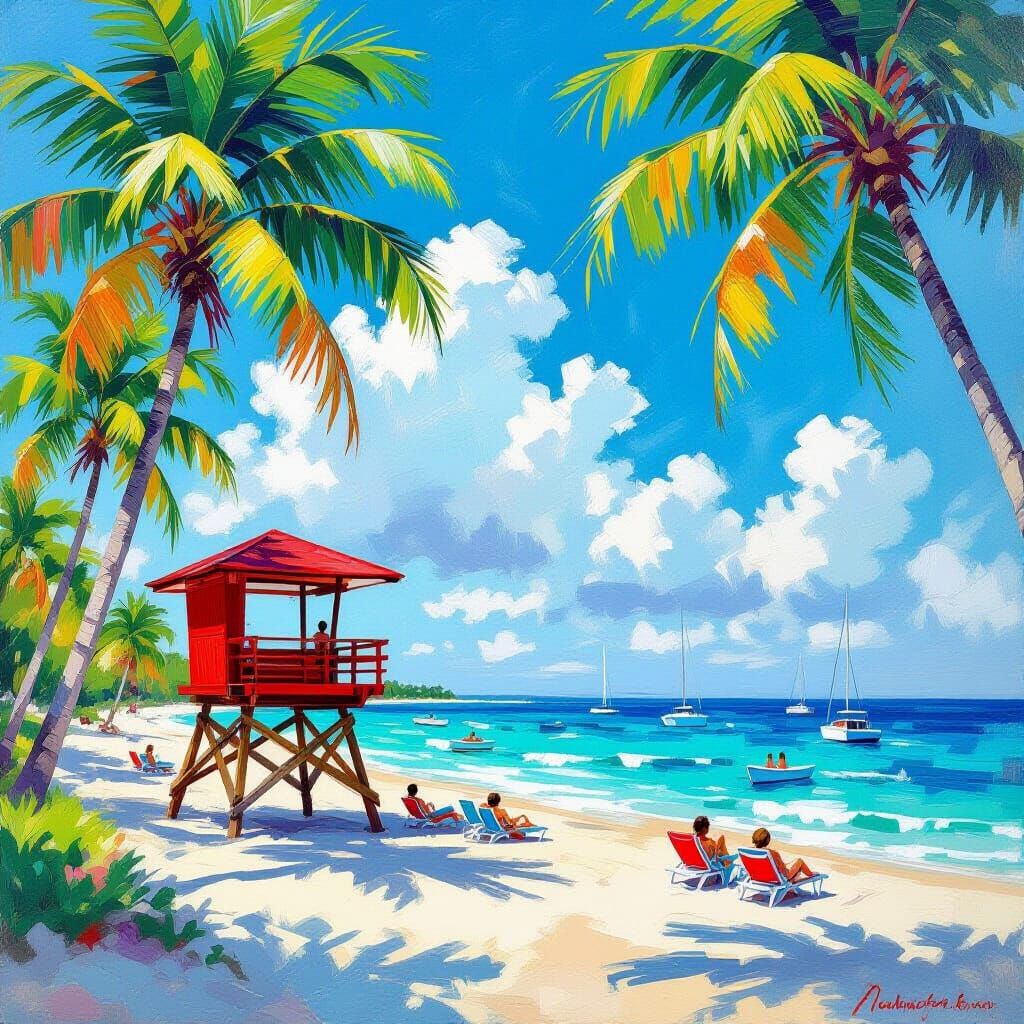 Vibrant Florida Beach Scene in Impressionist Style
