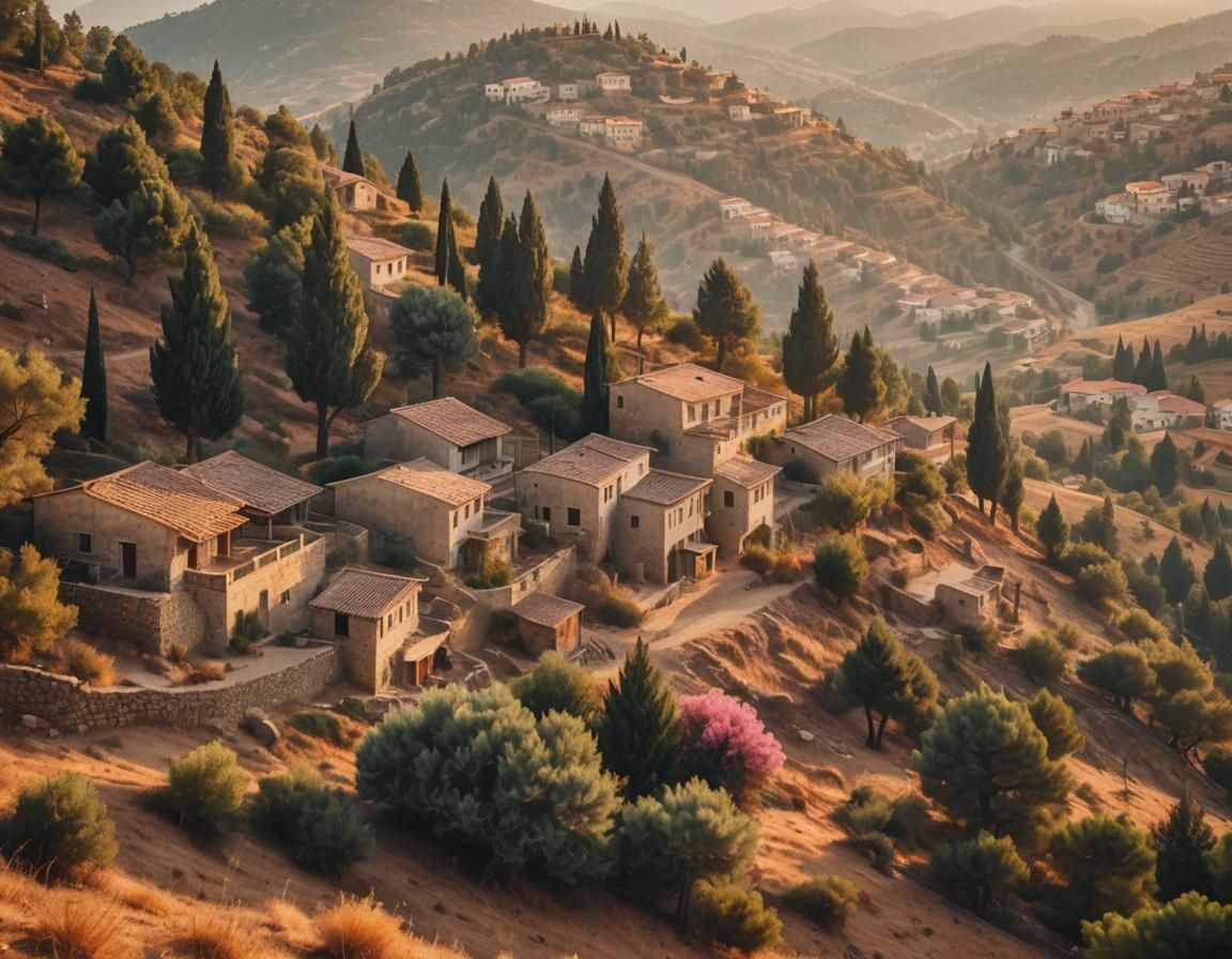 Cypriot Village at Golden Hour: Cinematic Landscape