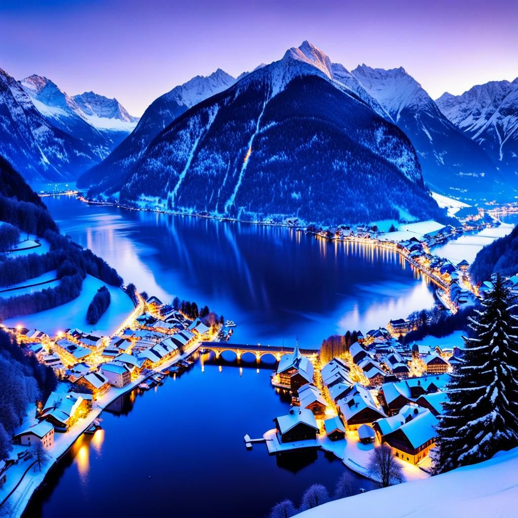 Hallstatt Austria: Lake and Snowy Alps