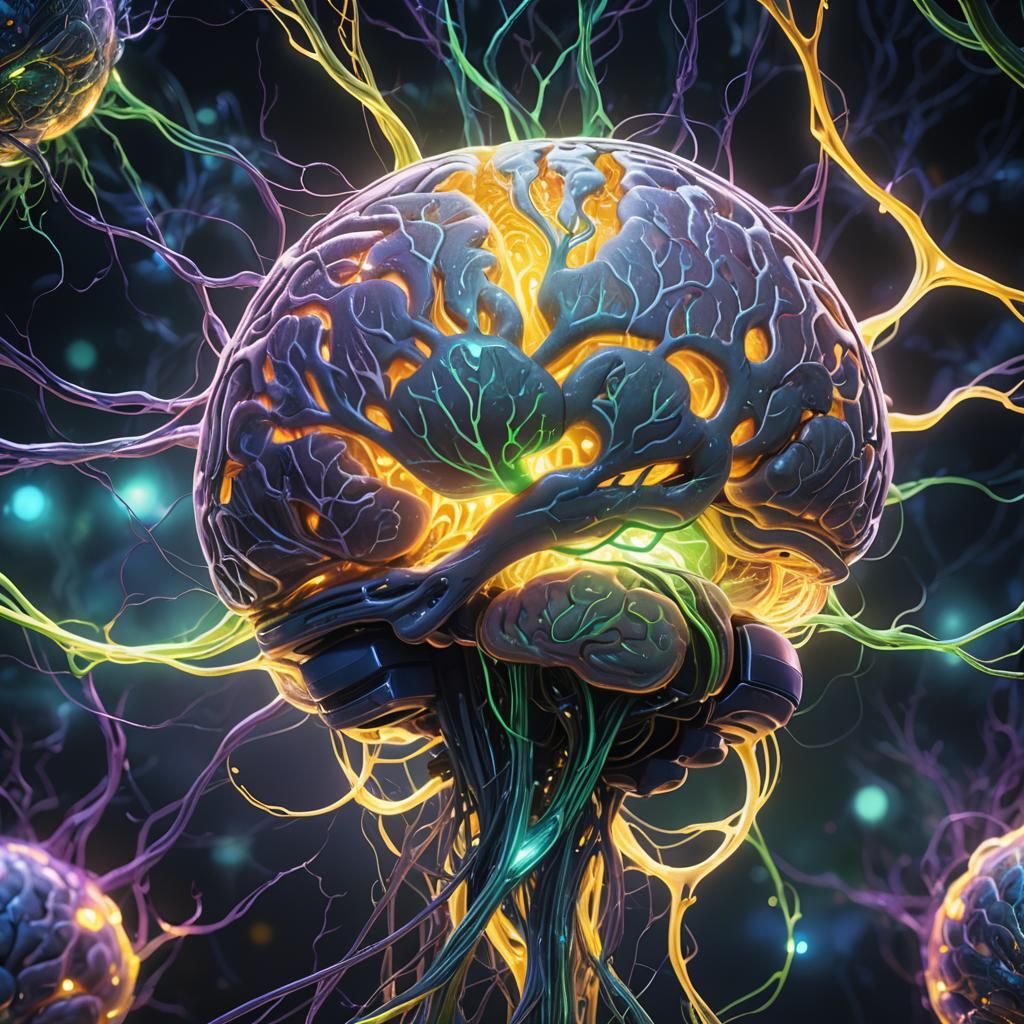 Ethereal Brain Concept Art in a Neon-Lit Style