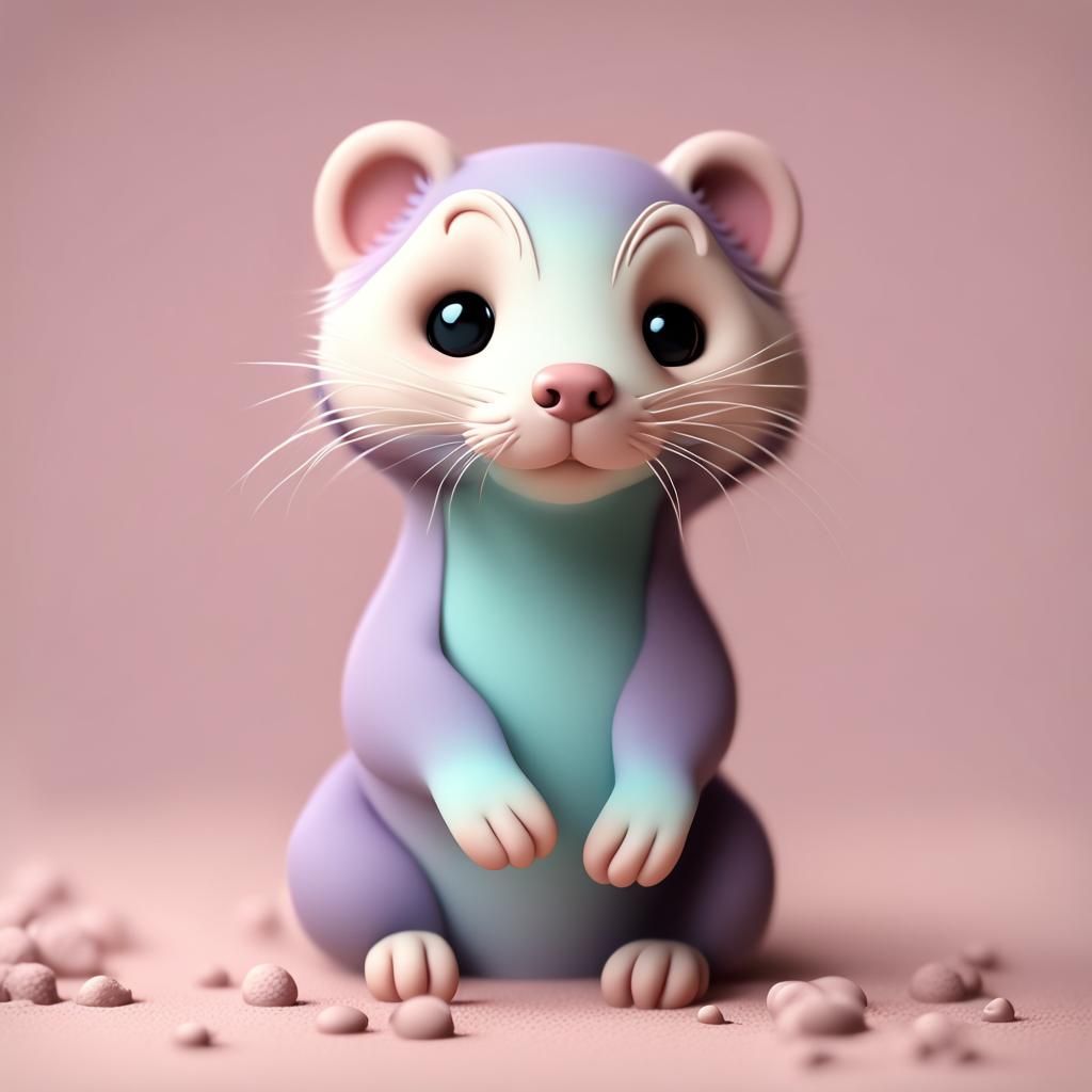 Adorable 3D Kawaii Ferret in Clay Style