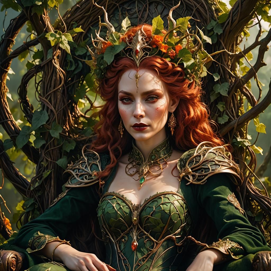 Fantasy Countess on Vine Throne, Surreal Portrait