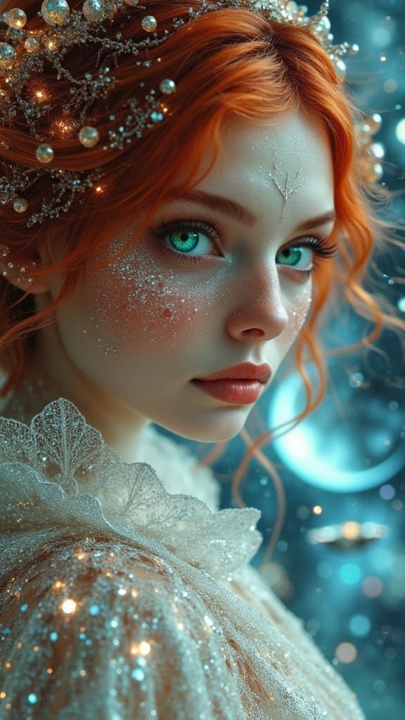 Mystical Celestial Woman with Starlight Hair and Glowing Clo...