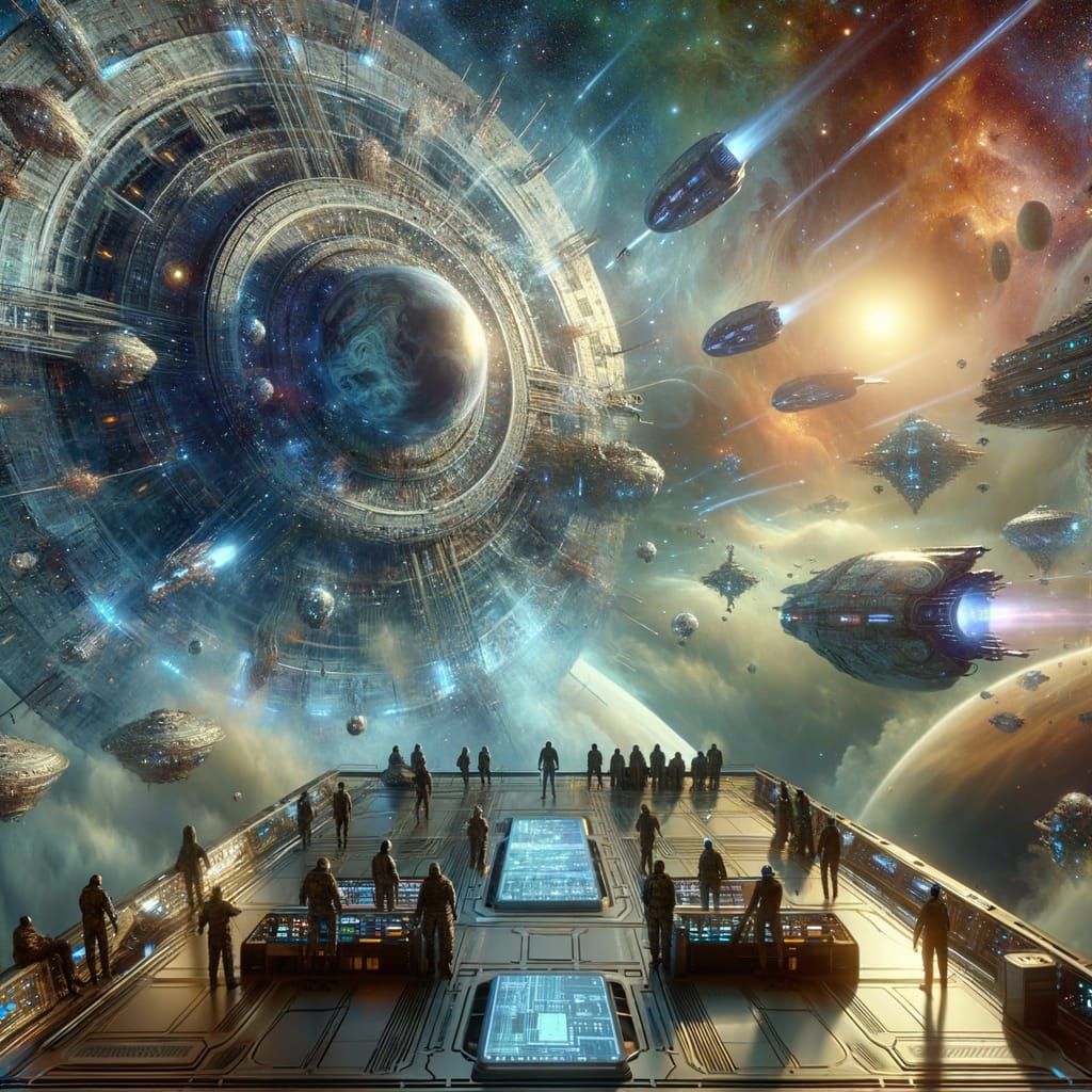 Colossal Spaceship Orbiting with Alien Crew: Digital Matte P...