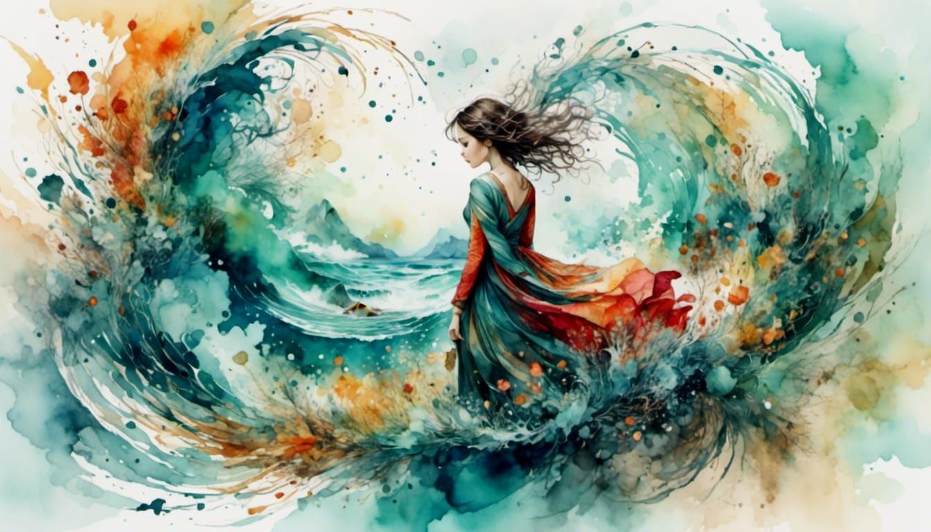 Dreamy Watercolor Panorama with Ethereal Abyss