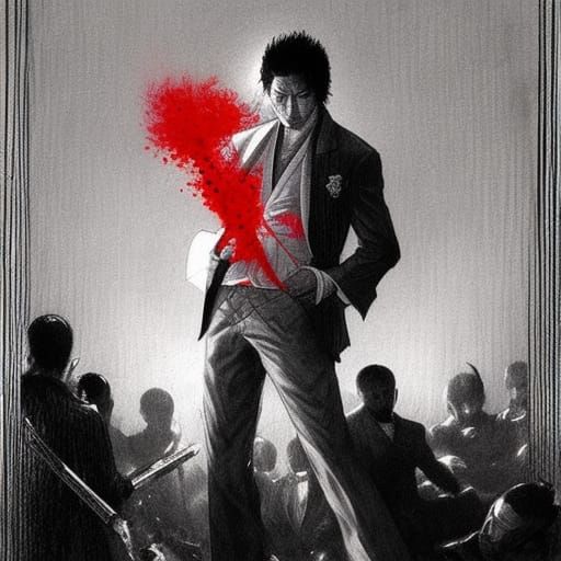 Yakuza in Red Smoke: A Horror-Inspired Illustration
