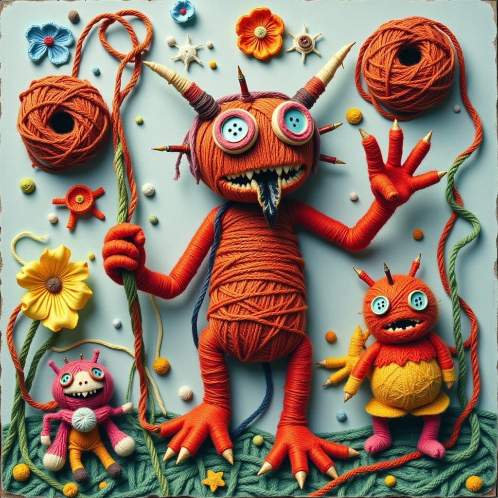 <lora:Yarn Monsters:1.0> Use sheets of felt to cut, layer, a...