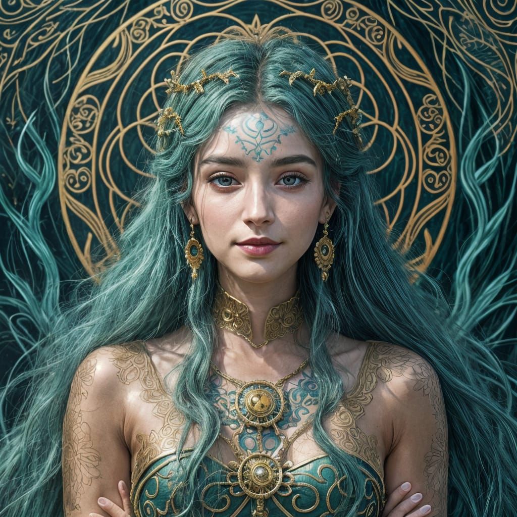 Exquisite Serpent Woman with Flowing Aqua Hair