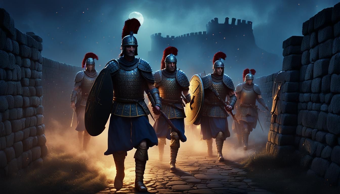 Ghostly Roman Soldiers Marching Along Hadrian's Wall