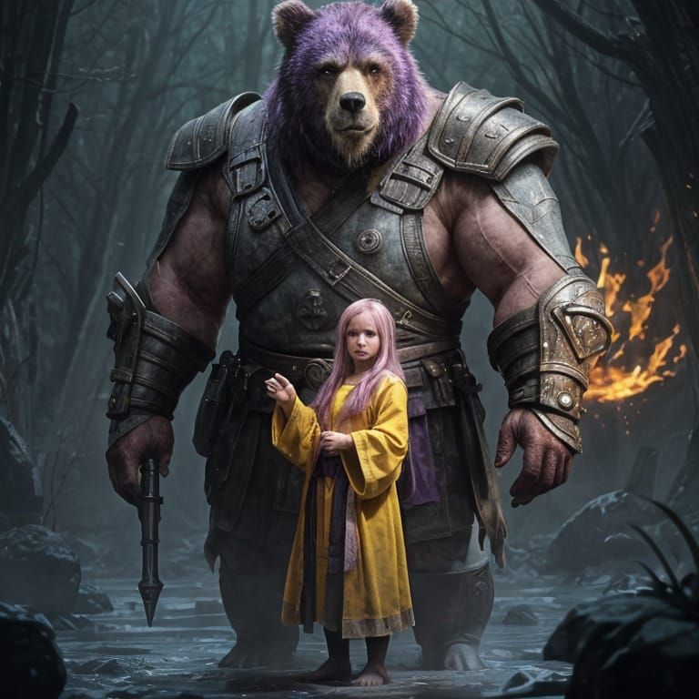 Dwarf and Bear Companion in Dark Fantasy Style