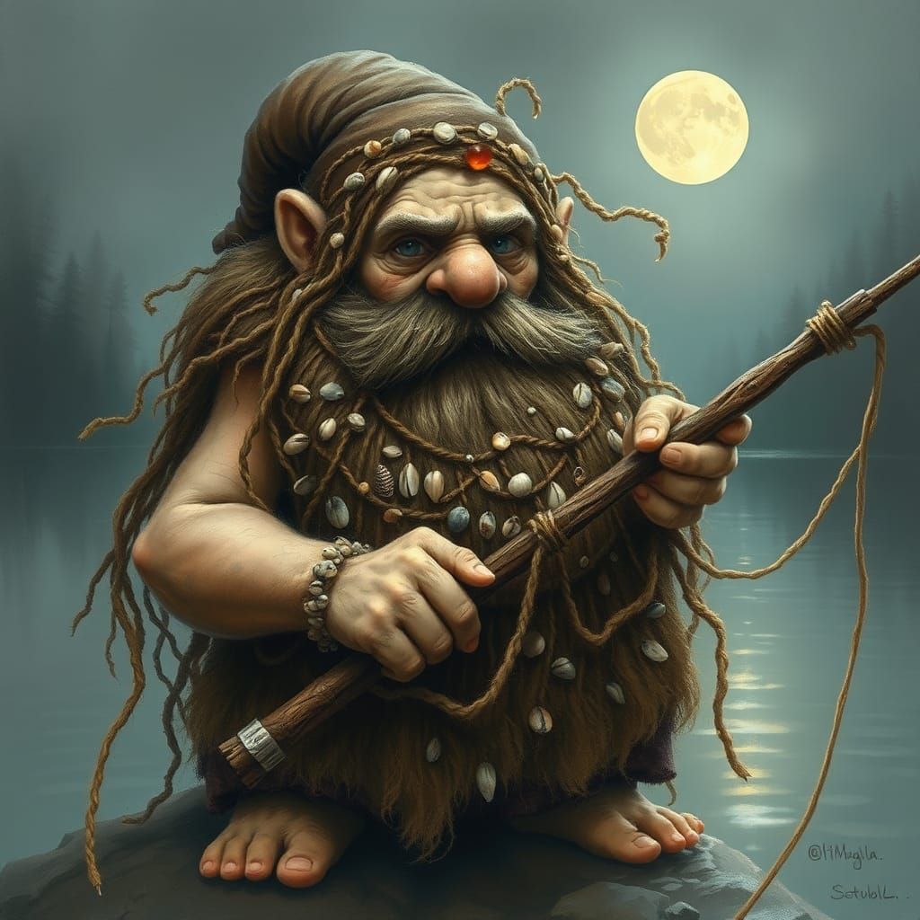 Dwarf with Fishing Net Beard, Fantasy Illustration