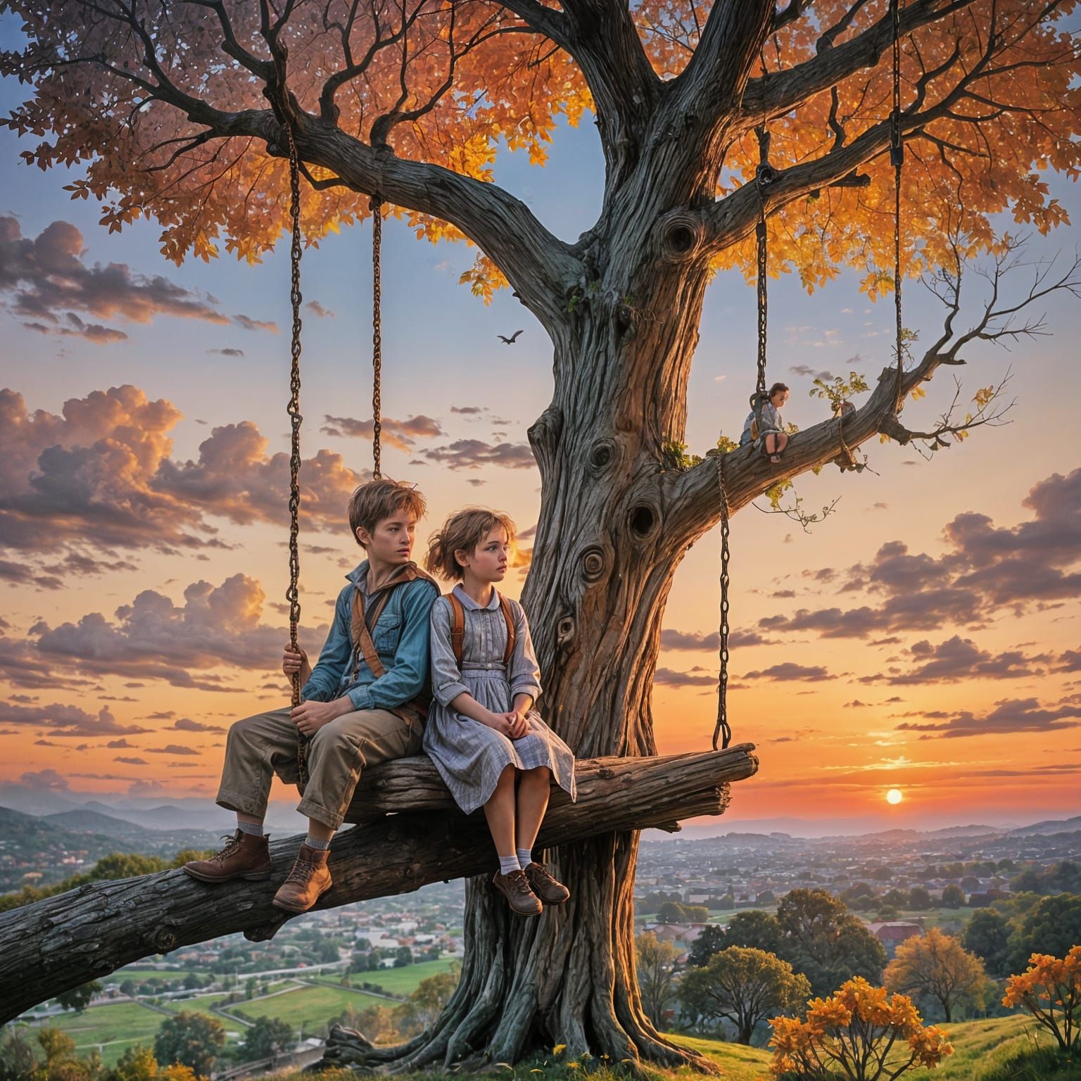 Idyllic Childhood Scene in Warm Sunset Light