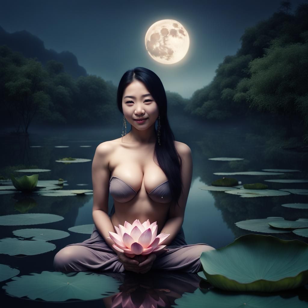 Dreamy Lotus Goddess in Dark Fantasy Style