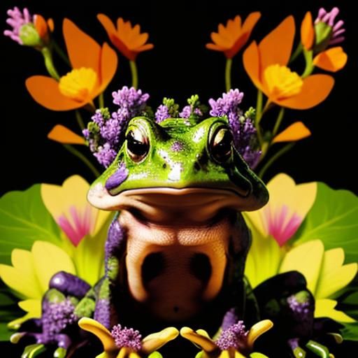 Mint Green Toad with Floral Back in Forest