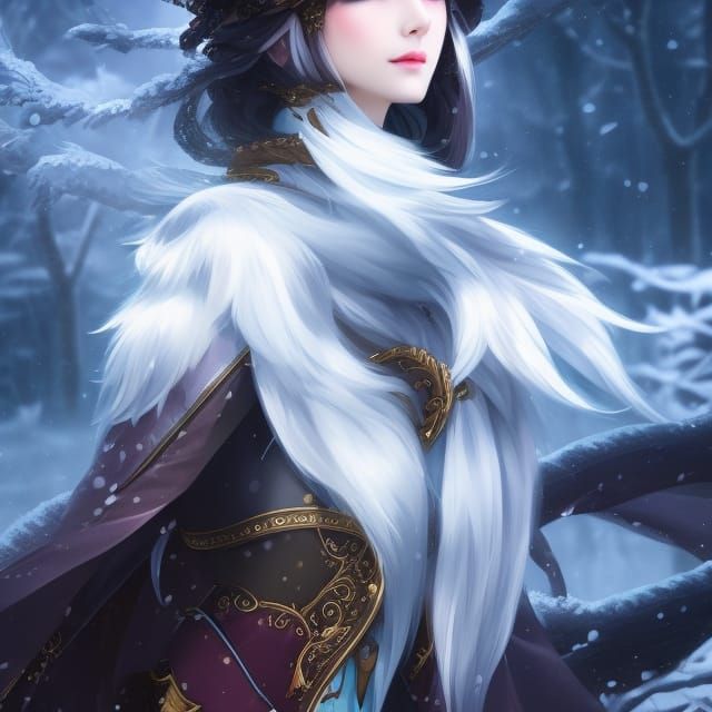 Anime Snow Queen Portrait in Snowy Tundra
