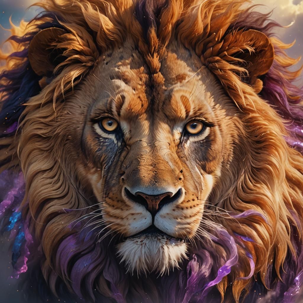 Regal Lion Portrait in Mythical Realism