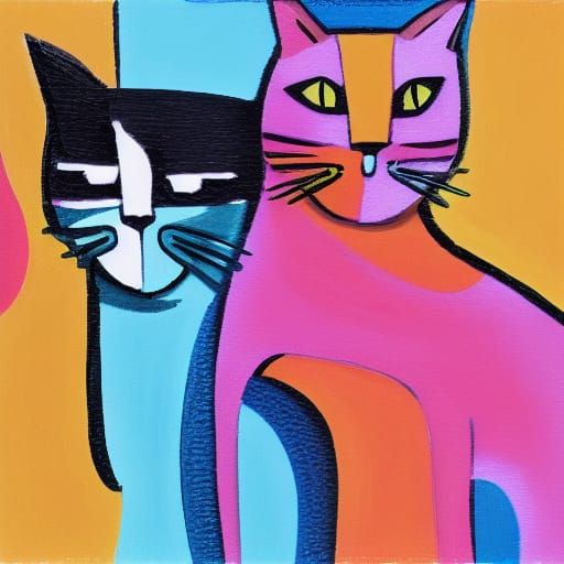 Abstract Cats: Male and Female Pair