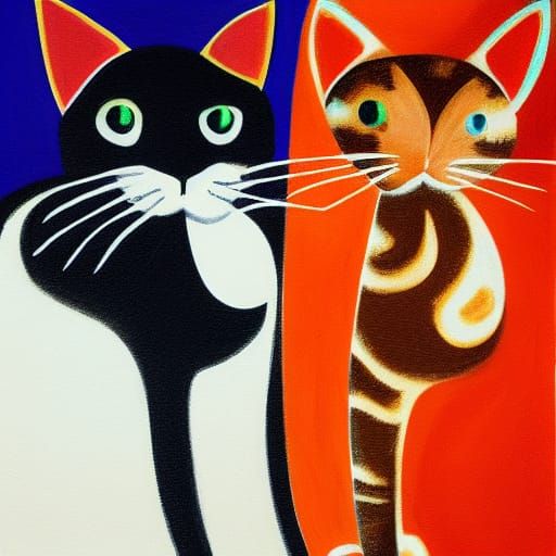 Abstract Cat Couple: Digital Art Rendering
