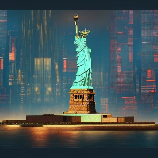Statue of Liberty in Cyberpunk Sci-Fi World