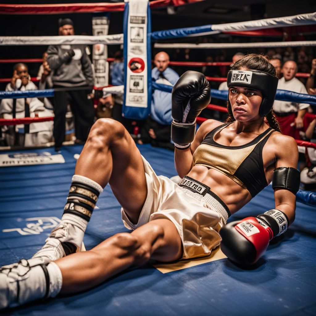 Stunned Female Boxer on Canvas