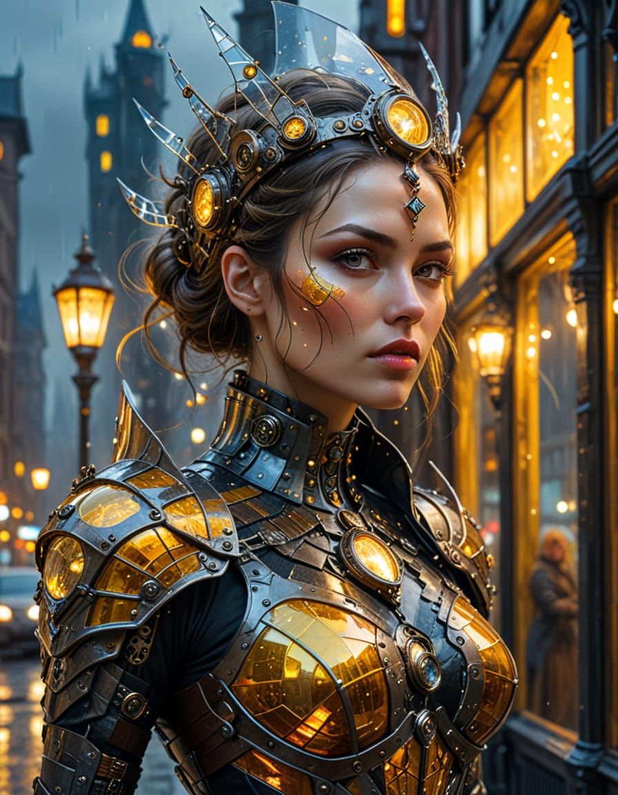 Fantasy Queen in Steampunk City Armor