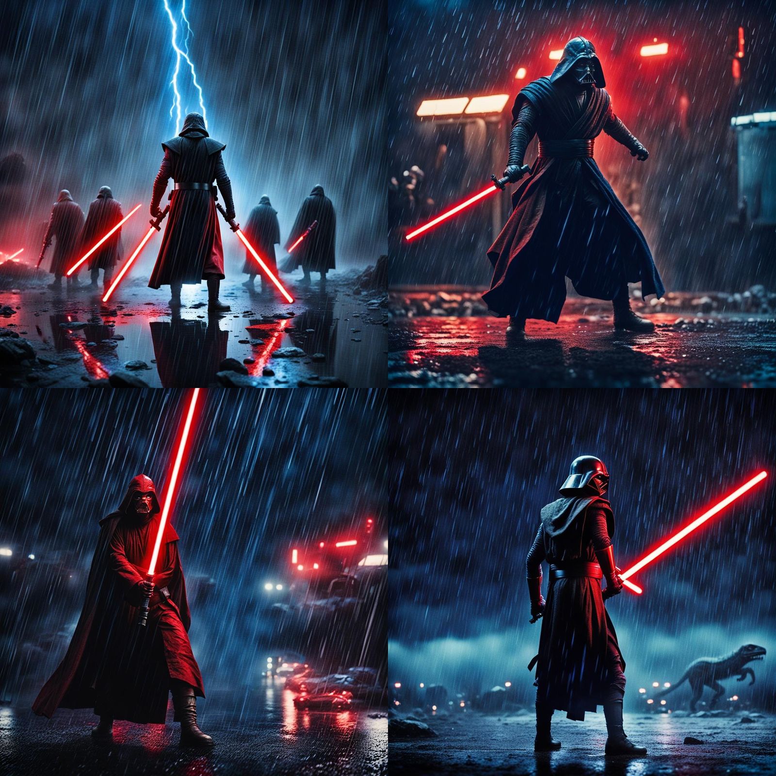 Epic Star Wars Battle: Sith vs. Jedi in Rain