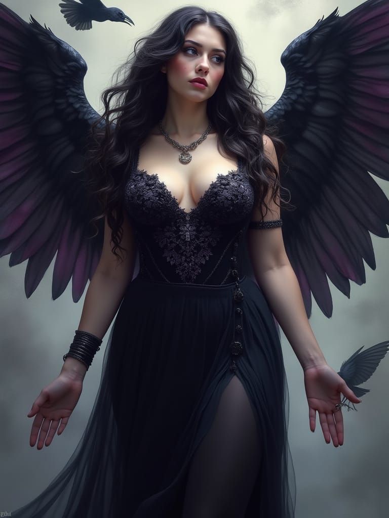 Mystical Raven Goddess in Dreamlike Regal Splendor