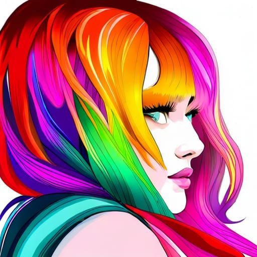 Colorful Haired Girl: Beautiful Watercolor Illustration