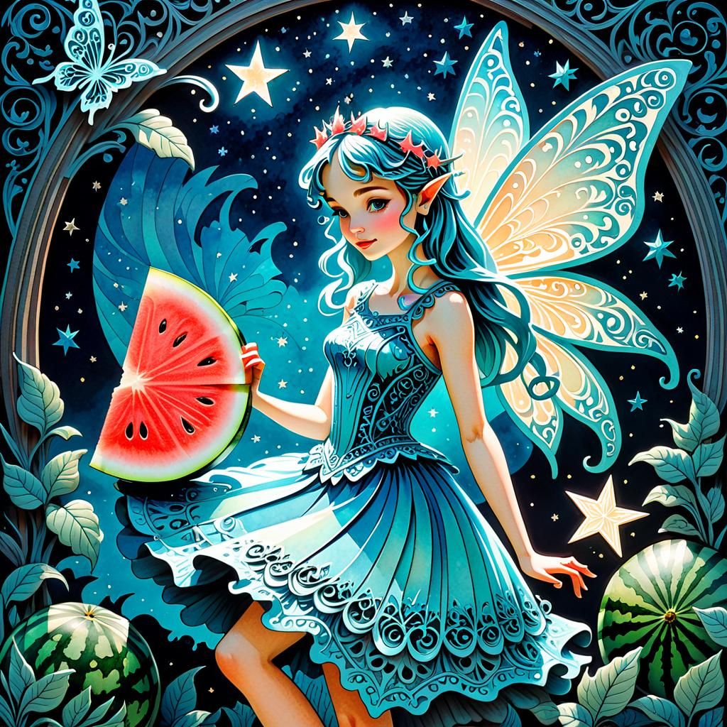 Starlight Fairy in Watercolor and Ink Style