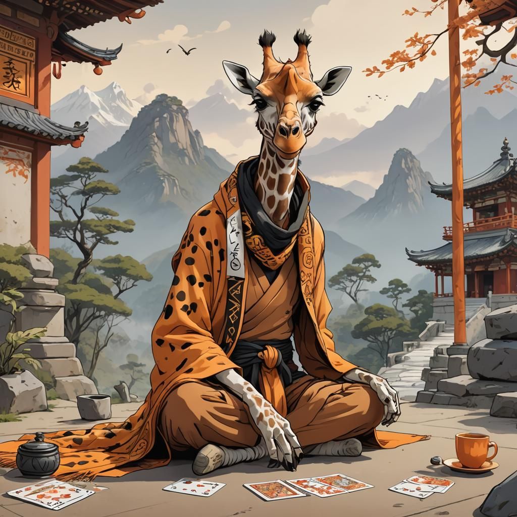 Whimsical Zen Buddhist Giraffe in Disney-Inspired Temple Att...