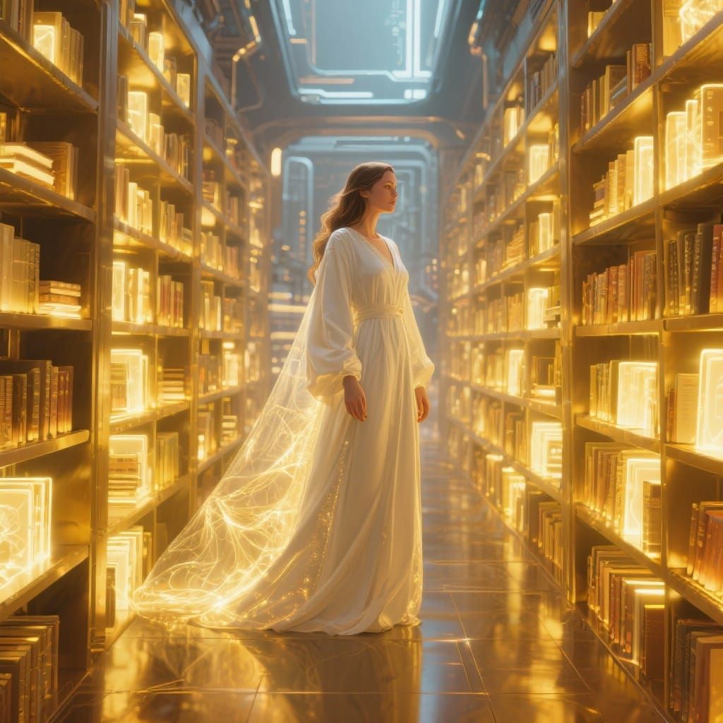 Etheric Library of Light in Futuristic Style
