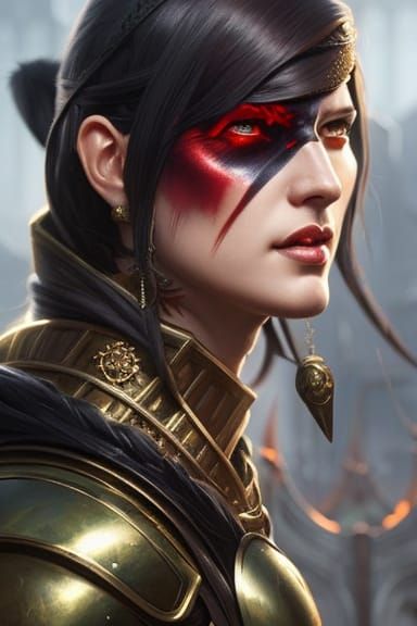 Golden Scaled Medieval Fighter Portrait in Dark Fantasy Styl...