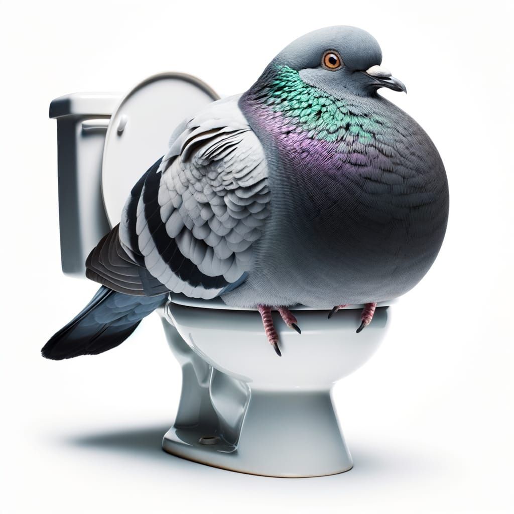 Chubby Pigeon Perched on a Toilet