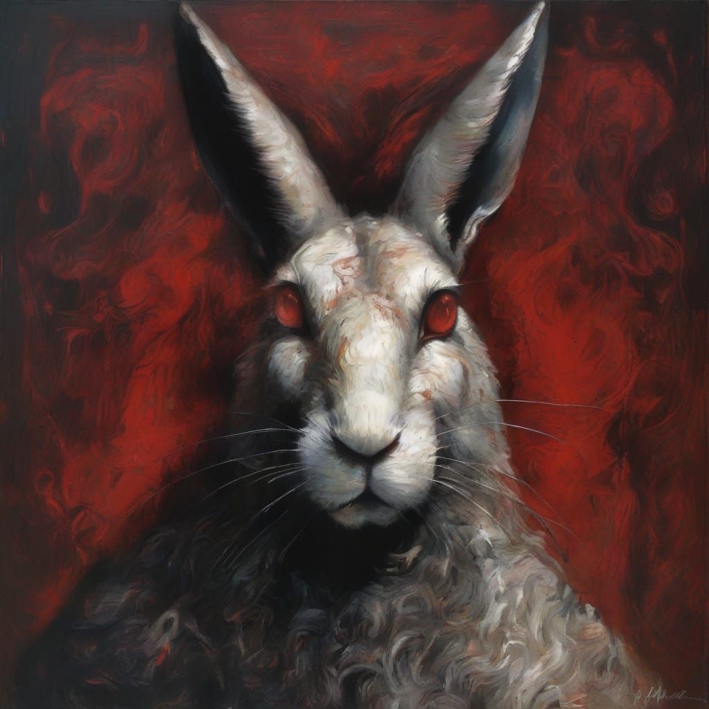 Evil Rabbit Portrait in William Blake Style