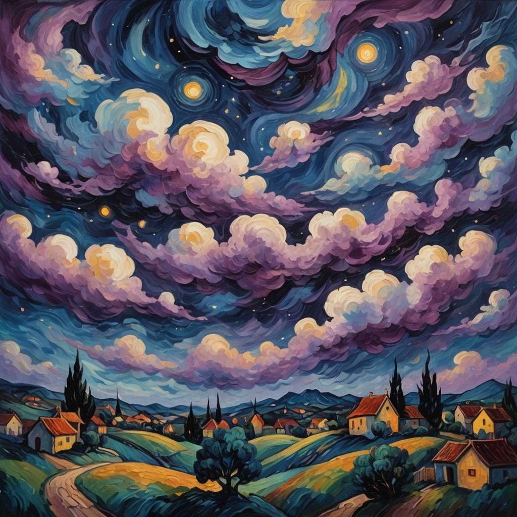 Dreamy Surrealist Night Landscape in Fauvist Style