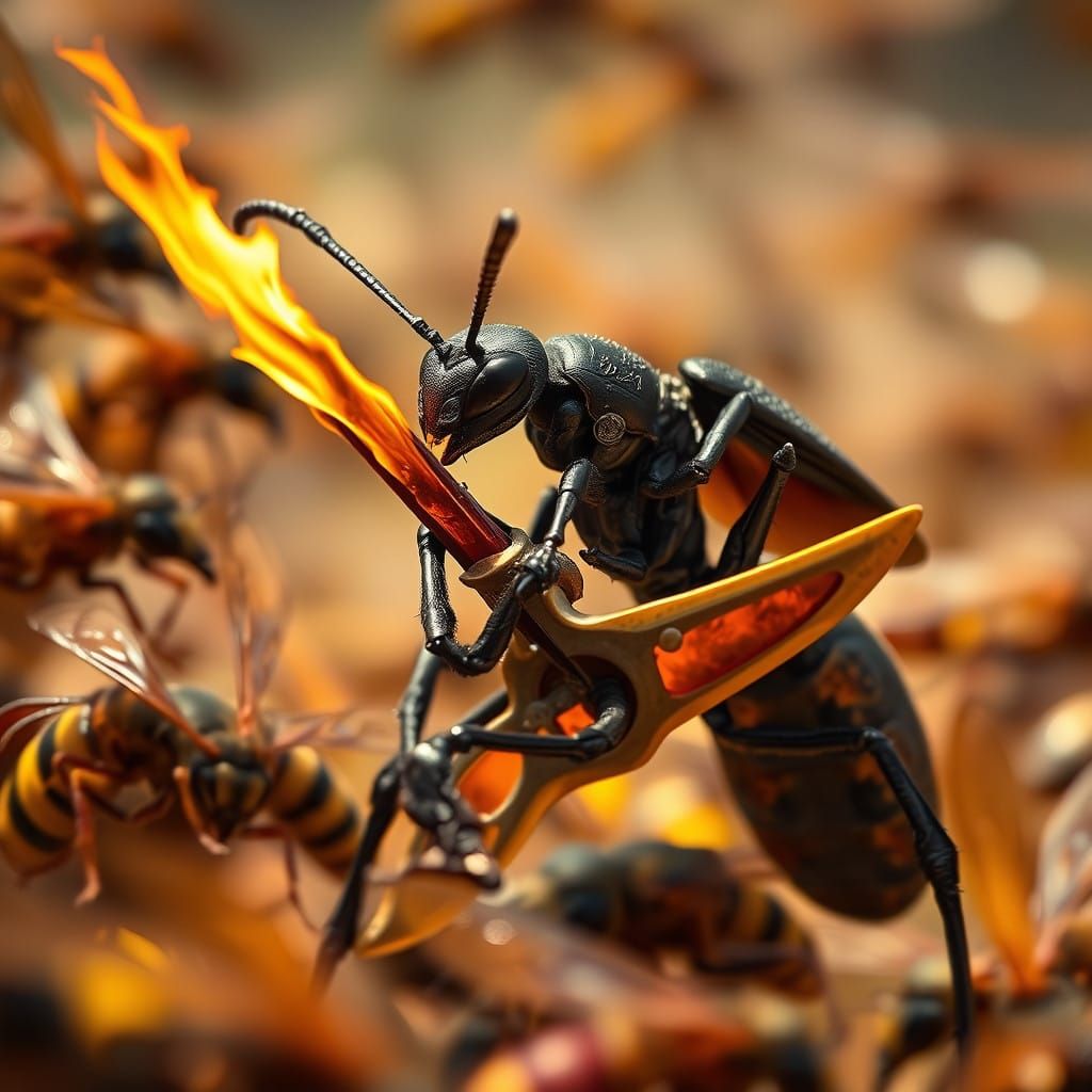 Armored Ant Defends Against Swarming Wasps in Vivid, High-Co...