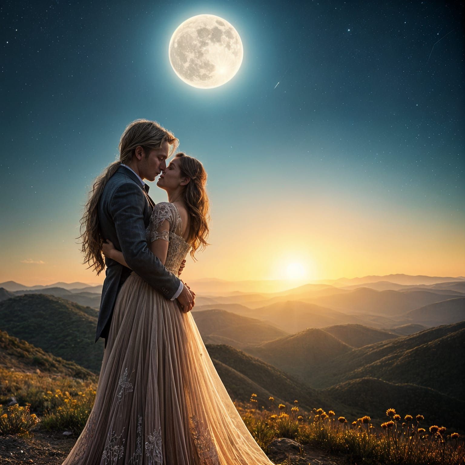 Ethereal Nighttime Romance on a Hilltop