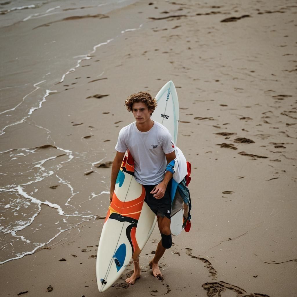 Surfer with Surfboard on Beach: Professional Photography