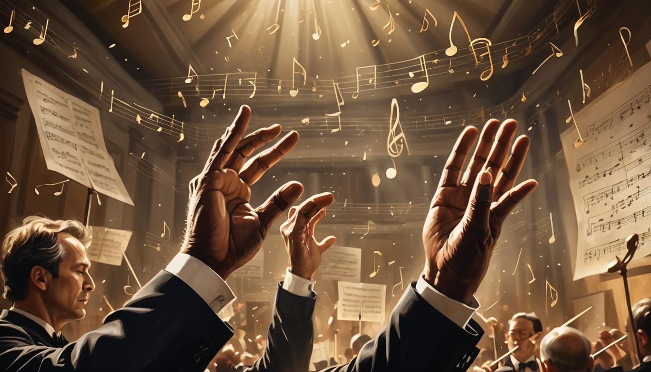 Golden Conductor's Hands in Rembrandt Lighting