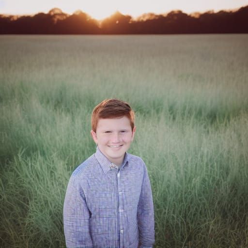 Boy in Field Portrait with Golden Hour Lighting