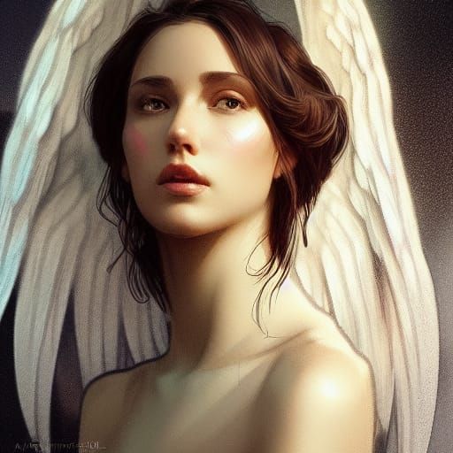 Detailed Angel Portrait in Art Nouveau Style