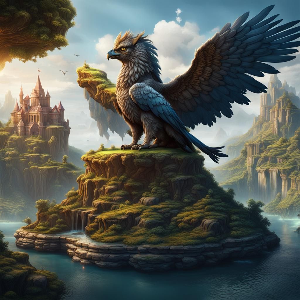 Majestic Griffin on Floating Island: Fantasy Concept Art