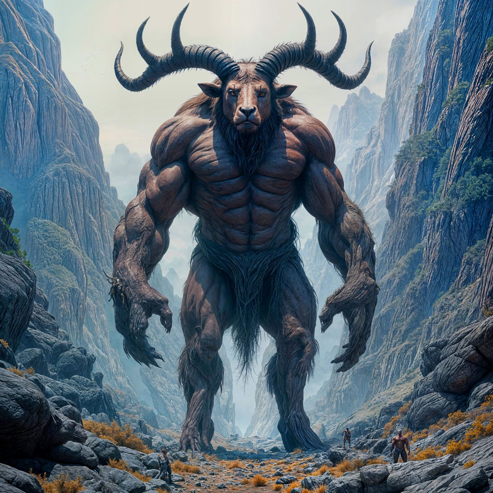 Intimidating Markhor-Human Mutant in Detailed Matte Painting