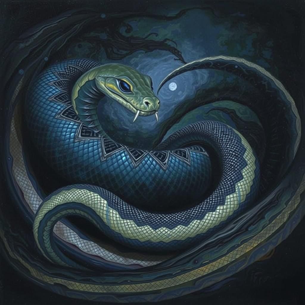A Snake Nestled in the Midnight Wood