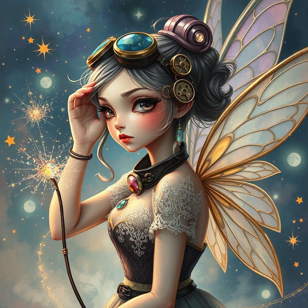 Steampunk Fairy Soars Through Celestial Realm