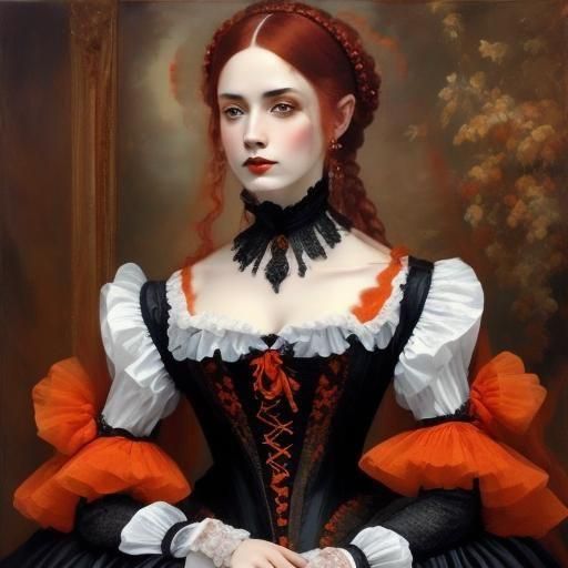Renaissance Woman's Portrait in Red and Orange Oil