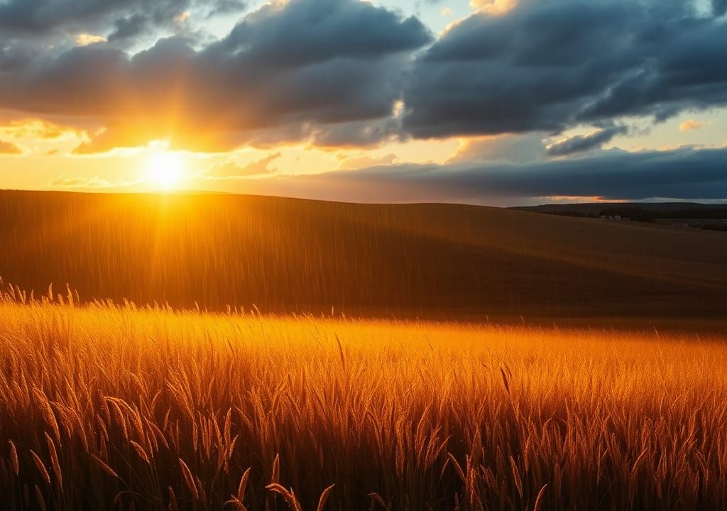 Golden Meadow at Dusk: Atmospheric Landscape Painting